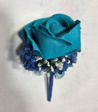 Load image into Gallery viewer, Teal Royal Blue Rose Calla Lily Sola Wood Bridal Wedding Bouquet Accessories