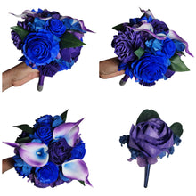 Load image into Gallery viewer, Purple Royal Blue Rose Calla Lily Sola Wood Bridal Wedding Bouquet Accessories