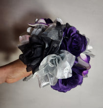 Load image into Gallery viewer, Purple Silver Black Rose Calla Lily Bridal Wedding Bouquet Accessories