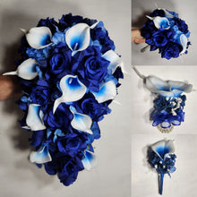 Load image into Gallery viewer, Royal Blue Rose Calla Lily Bridal Wedding Bouquet Accessories