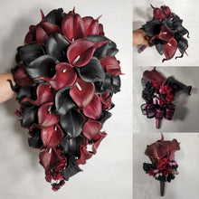 Load image into Gallery viewer, Burgundy Black Calla Lily Bridal Wedding Bouquet Accessories