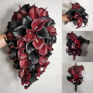 Burgundy Black Calla Lily Bridal Wedding Bouquet Accessories