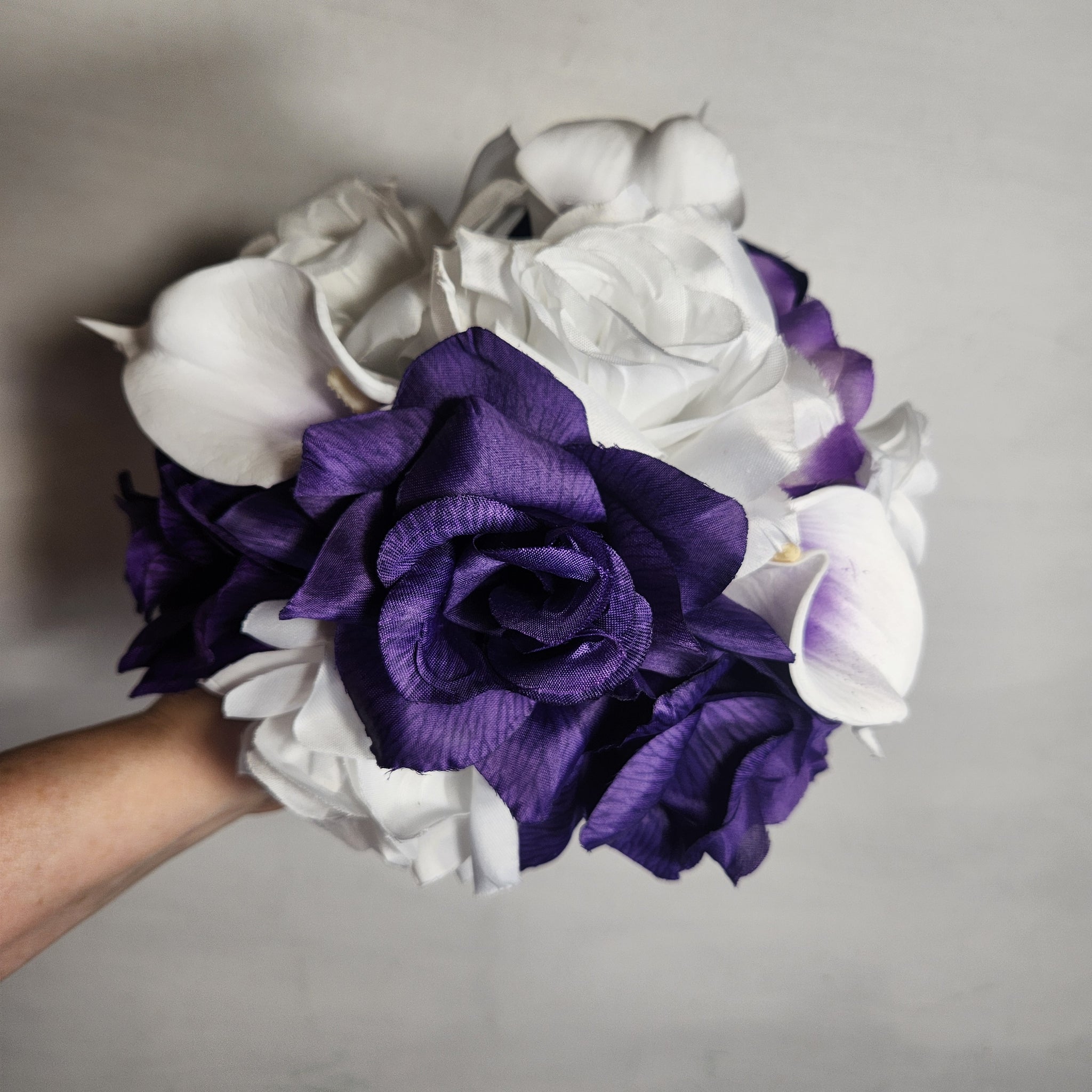 white lilies and purple roses Purple White Rose Calla Lily Bridal Wedding Bouquet Accessories – Bridal Wedding Bouquets
