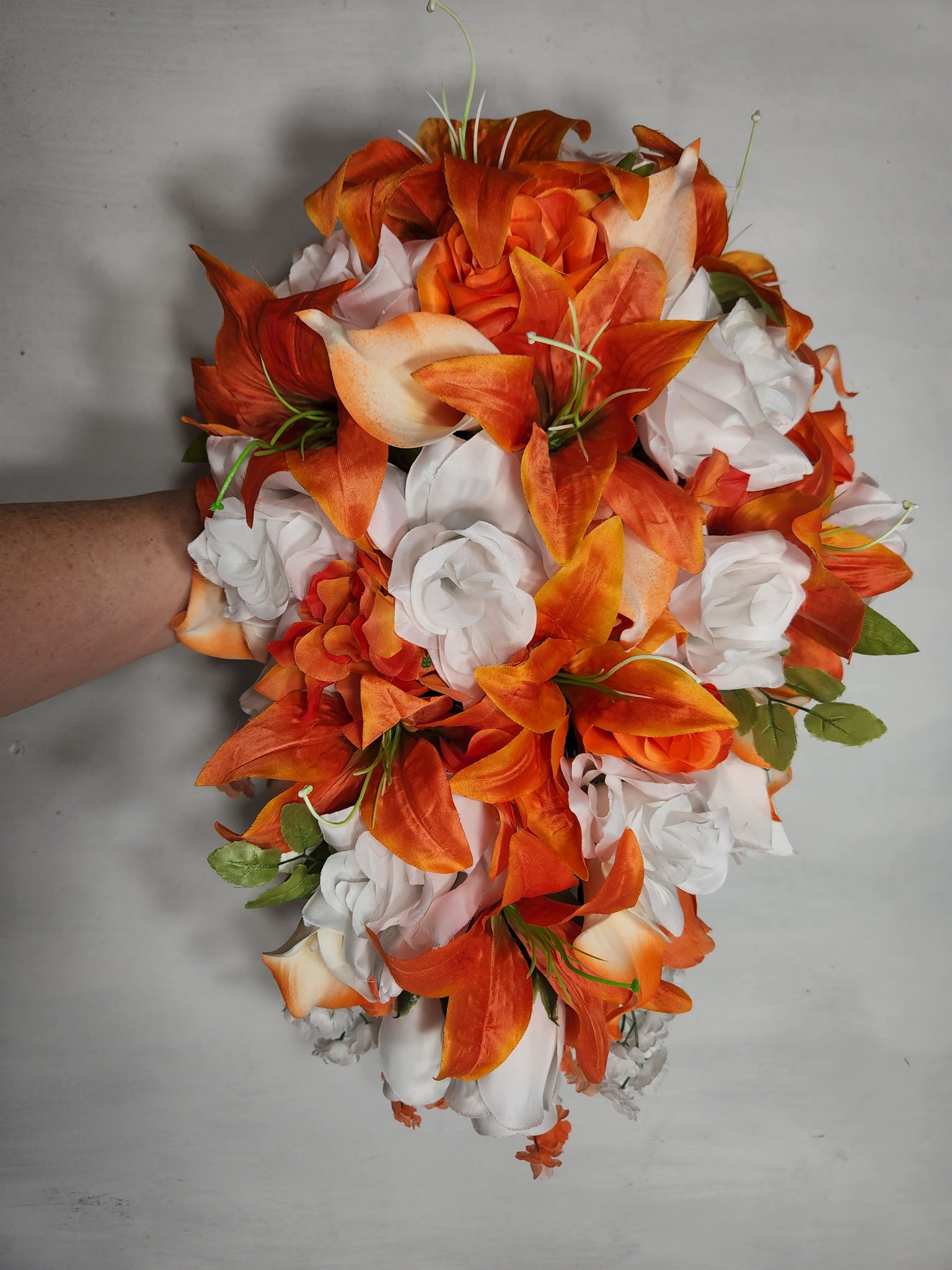 silk tiger lily bouquet Orange White Rose Tiger Lily Bridal Wedding Bouquet Accessories – Bridal Wedding Bouquets