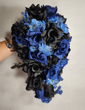 Load image into Gallery viewer, Navy Blue Black Rose Bridal Wedding Bouquet Accessories