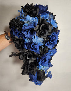 Navy Blue Black Rose Bridal Wedding Bouquet Accessories