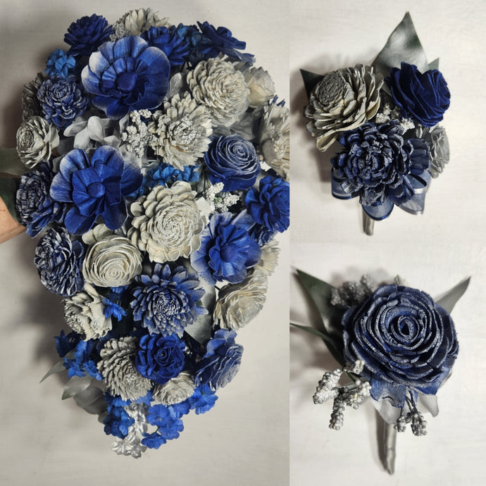 Turquoise Silver Sola Wood Flower Bridal Wedding Bouquet Accessories