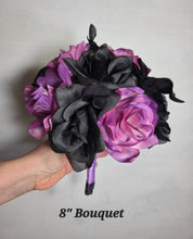 Load image into Gallery viewer, Magenta Black Rose Calla Lily Bridal Wedding Bouquet Accessories