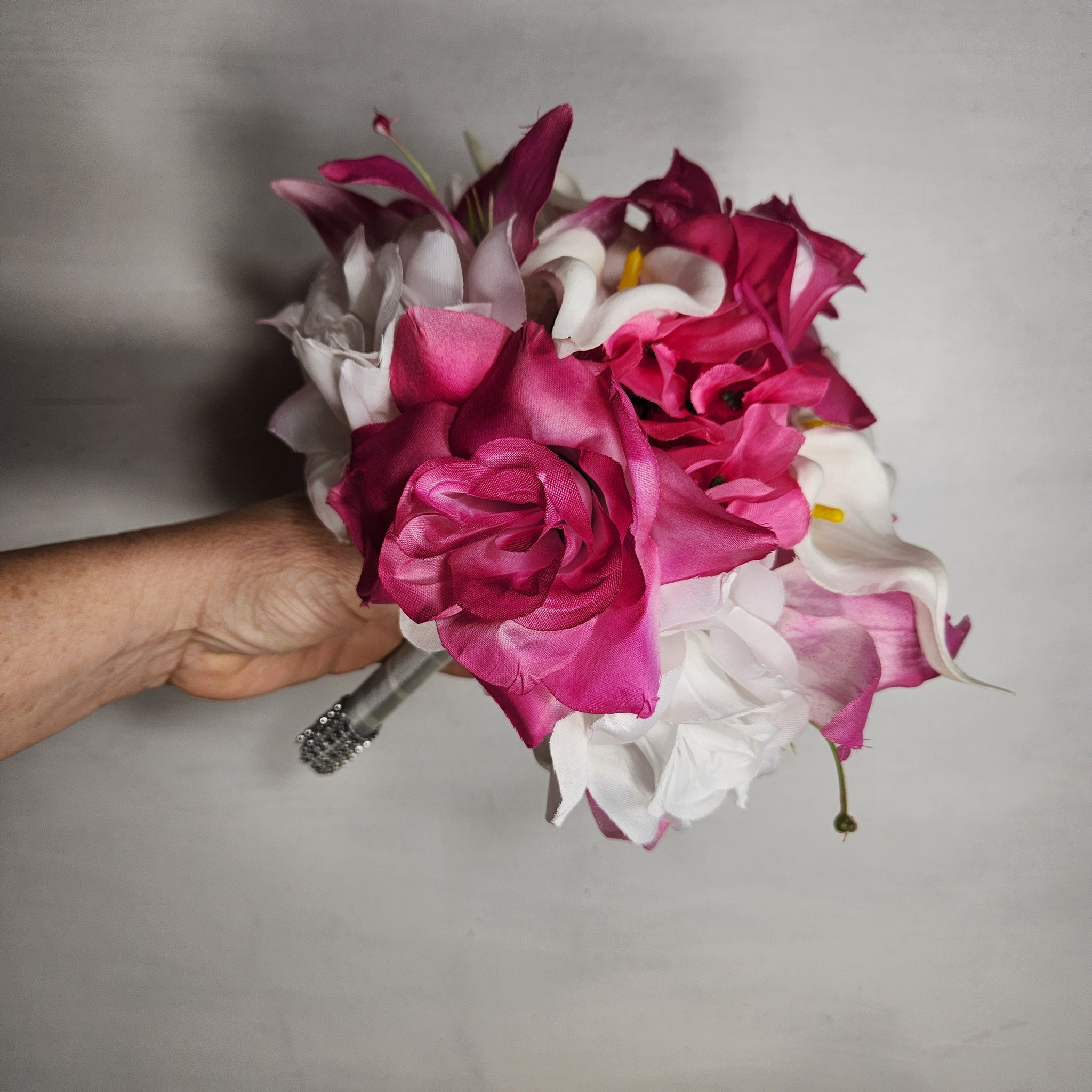 pink tiger lily corsage Fuchsia White Rose Tiger Lily Bridal Wedding Bouquet Accessories – Bridal Wedding Bouquets