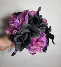 Load image into Gallery viewer, Magenta Black Rose Calla Lily Bridal Wedding Bouquet Accessories