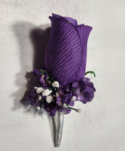 Load image into Gallery viewer, Purple Silver Black Rose Calla Lily Bridal Wedding Bouquet Accessories