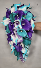 Load image into Gallery viewer, Teal Purple White Calla Lily Bridal Wedding Bouquet Accessories