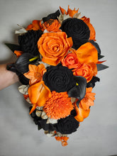 Load image into Gallery viewer, Orange Black Rose Calla Lily Bridal Wedding Bouquet Accessories