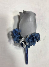 Load image into Gallery viewer, Navy Blue Grey Rose Calla Lily Bridal Wedding Bouquet Accessories