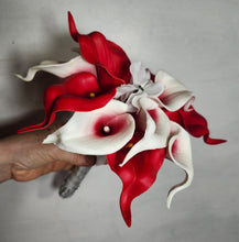 Load image into Gallery viewer, Red White Calla Lily Bridal Wedding Bouquet Accessories