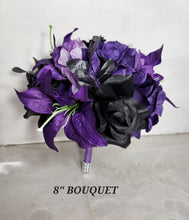 Load image into Gallery viewer, Purple Black Rose Tiger Lily Bridal Wedding Bouquet Accessories