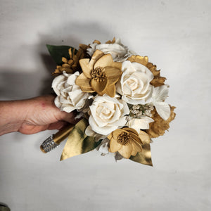 Gold Ivoy Rose Sola Wood Bridal Wedding Bouquet Accessories