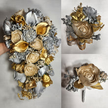 Load image into Gallery viewer, Gold Silver Rose Calla Lily Real Touch Bridal Wedding Bouquet Accessories