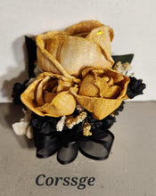 Load image into Gallery viewer, Gold Ivory Black Rose Calla Lily Sola Wood Bridal Wedding Bouquet Accessories