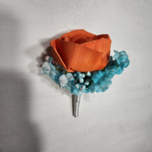 Load image into Gallery viewer, Coral Turquoise Rose Calla Lily Real Touch Bridal Wedding Bouquet Accessories