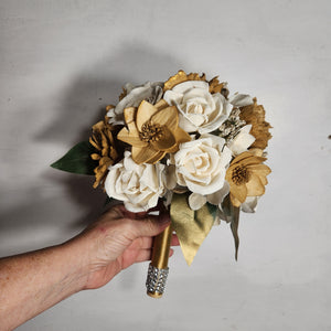 Gold Ivoy Rose Sola Wood Bridal Wedding Bouquet Accessories