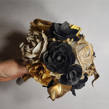Load image into Gallery viewer, Gold Black Rose Calla Lily Bridal Wedding Bouquet Accessories
