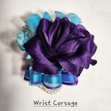 Load image into Gallery viewer, Purple Turquoise White Rose Calla Lily Bridal Wedding Bouquet Accessories