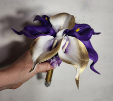 Load image into Gallery viewer, Purple Gold Calla Lily Bridal Wedding Bouquet Accessories