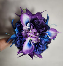 Load image into Gallery viewer, Purple Royal Blue Rose Tiger Lily Bridal Wedding Bouquet Accessories