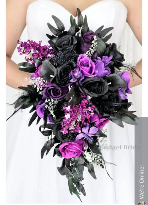 Magenta Black Rose Calla Lily Bridal Wedding Bouquet Accessories
