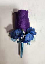 Load image into Gallery viewer, Purple Teal Navy Blue Rose Tiger Lily Bridal Wedding Bouquet Accessories