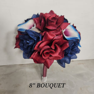 Burgundy Navy Blue Rose Calla Lily Bridal Wedding Bouquet Accessories