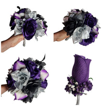 Load image into Gallery viewer, Purple Silver Black Rose Calla Lily Bridal Wedding Bouquet Accessories