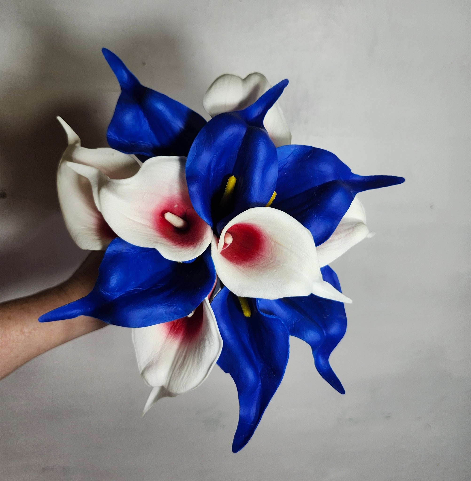 red white and blue lilies Red White Royal Blue Calla Lily Bridal Wedding Bouquet Accessories – Bridal Wedding Bouquets