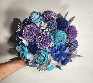 Royal Blue Purple Turquoise Vintage Sola Wood Bridal Wedding Bouquet Accessories