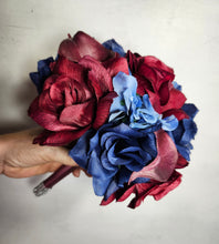Load image into Gallery viewer, Burgundy Navy Blue Rose Calla Lily Bridal Wedding Bouquet Accessories