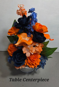 Orange Navy Blue Rose Calla Lily Sola Wood Bridal Wedding Bouquet Accessories