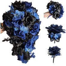 Load image into Gallery viewer, Navy Blue Black Rose Bridal Wedding Bouquet Accessories