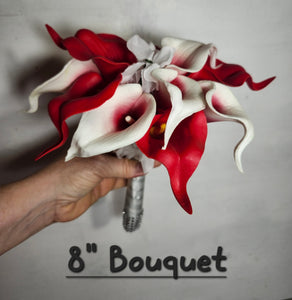 Red White Calla Lily Bridal Wedding Bouquet Accessories