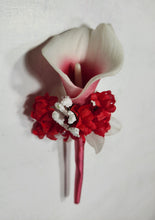 Load image into Gallery viewer, Red White Calla Lily Bridal Wedding Bouquet Accessories