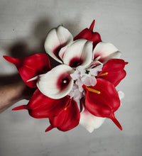 Load image into Gallery viewer, Red White Calla Lily Bridal Wedding Bouquet Accessories