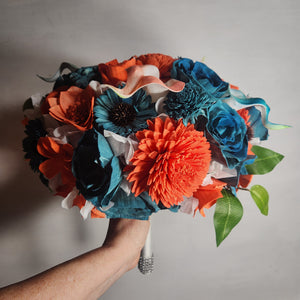 Coral Teal Rose Calla Lily Sola Bridal Wedding Bouquet Accessories