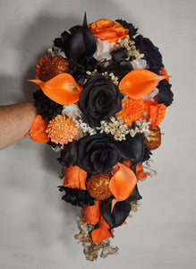 Orange Black Rose Calla Lily Bridal Wedding Bouquet Accessories