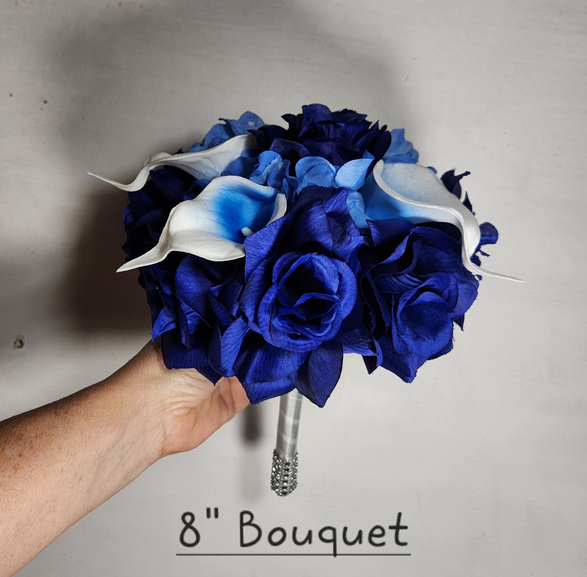 white calla lily and blue rose bouquet Royal Blue Rose Calla Lily Bridal Wedding Bouquet Accessories – Bridal Wedding Bouquets