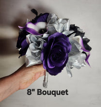 Load image into Gallery viewer, Purple Silver Black Rose Calla Lily Bridal Wedding Bouquet Accessories