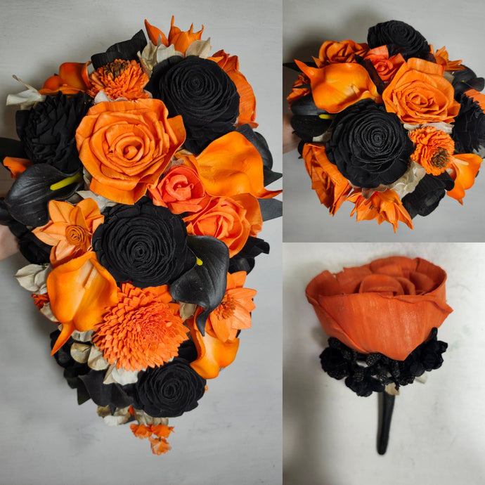 Orange Black Rose Calla Lily Bridal Wedding Bouquet Accessories