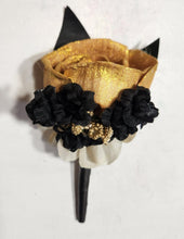 Load image into Gallery viewer, Gold Ivory Black Rose Calla Lily Sola Wood Bridal Wedding Bouquet Accessories