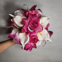 Load image into Gallery viewer, Fuchsia White Rose Tiger Lily Bridal Wedding Bouquet Accessories