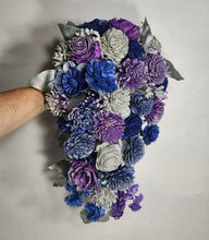 Load image into Gallery viewer, Royal Blue Purple Silver Vintage Sola Wood Flower Bridal Wedding Bouquet Accessories