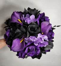 Load image into Gallery viewer, Purple Black Rose Calla Lily Bridal Wedding Bouquet Accessories